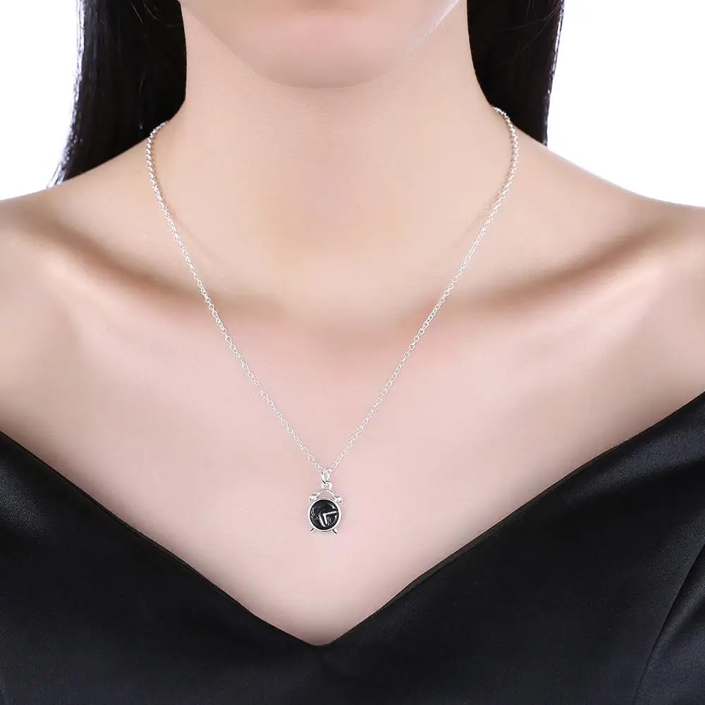 Акции KITEAL теряют деньги! Серебряное ожерелье цепи для женщин черный будильник