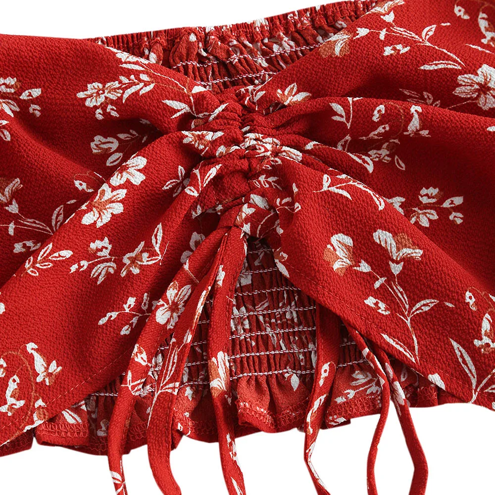 Женский короткий топ ZAFUL с открытыми плечами и цветочным принтом вырезом