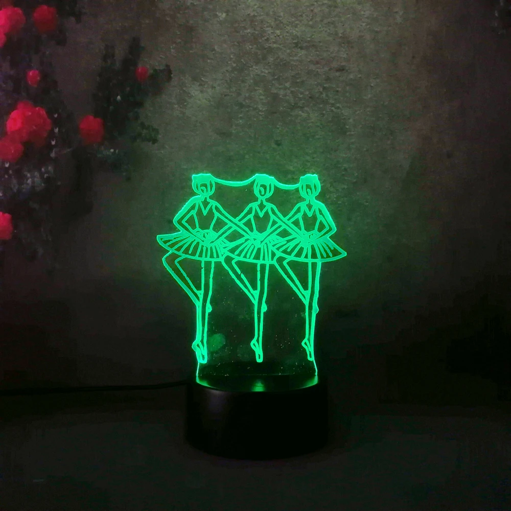 Three Girl Dancing balle 3D LED Night Light for Children Baby Kid Toy Touch 7 Color Bedroom Table Lamp Princess Gift | Лампы и