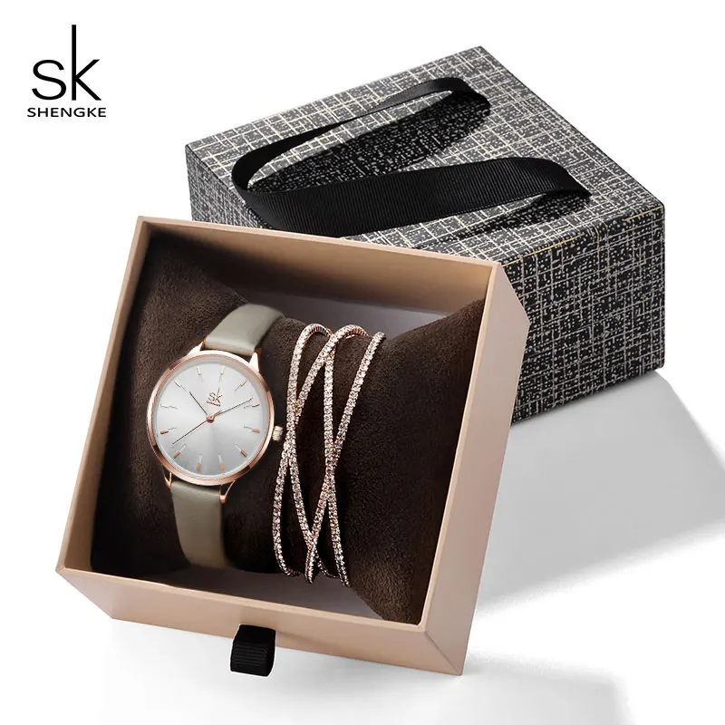 K8025 crystal bangle Shengke, розовое золото, женский набор с кристаллами, Роскошные Кварцевые часы, дамский браслет, часы, набор,, SK, женский подарок на день для женщин - Цвет: K8025 crystal bangle