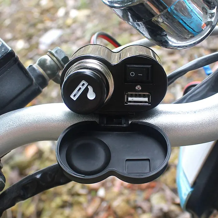 Мотоцикл Скутер руль водонепроницаемый USB прикуриватель зарядное устройство LED