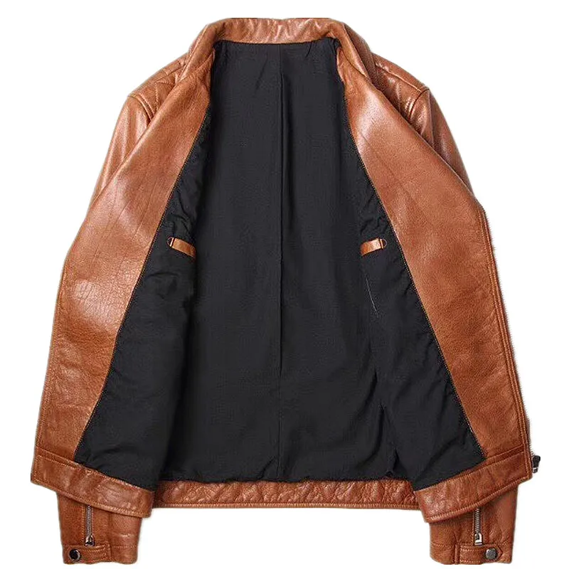 Abou Anbow Frayed Cowhide Natural Leather Jacket Autumn Moto & Biker Hand Rubbing Short Model Outerwear Coat | Мужская одежда