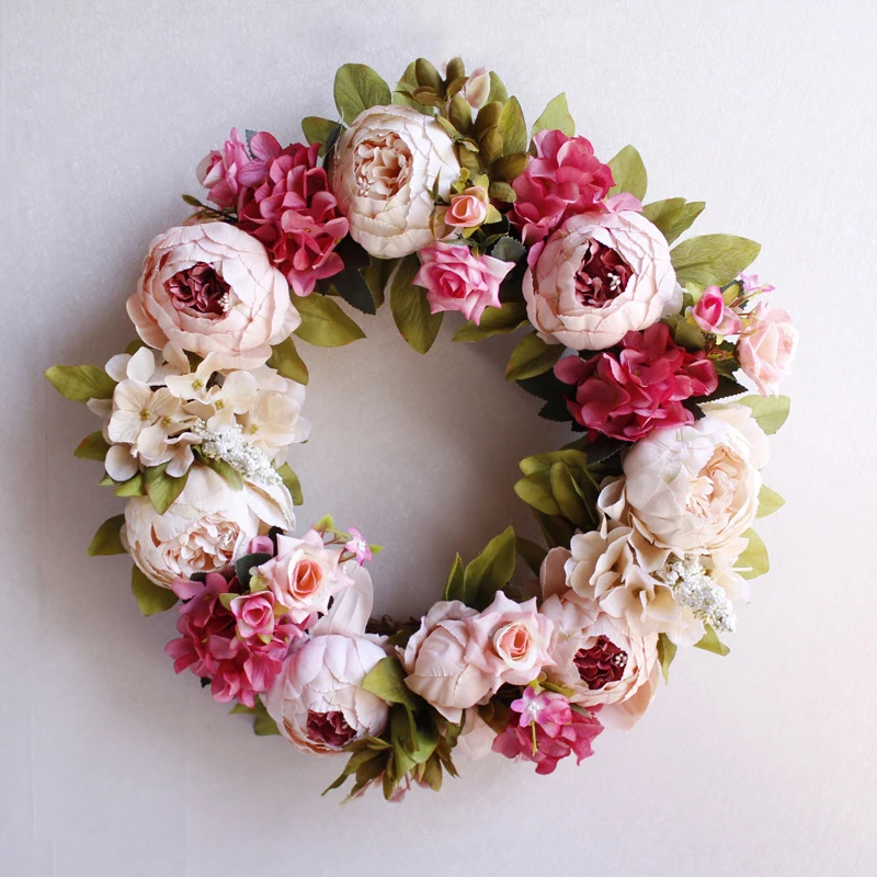 

Artificial Silk Peony Flowers Wreaths Rattan Wall Door Flowers Garland Wedding Natal Party decoration Home Room New Year decor