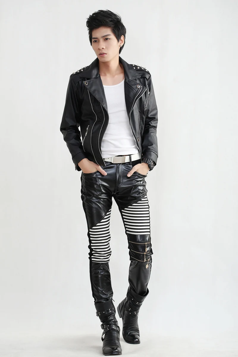 Штаны мужские повседневные кожаные компрессионные|punk pants|sexy mens pantsmens leather trousers |