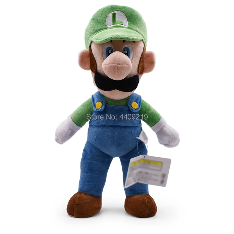 40CM Super Mario Bros Green Standing Luigi Plush Toy Soft Peluche Doll Kids