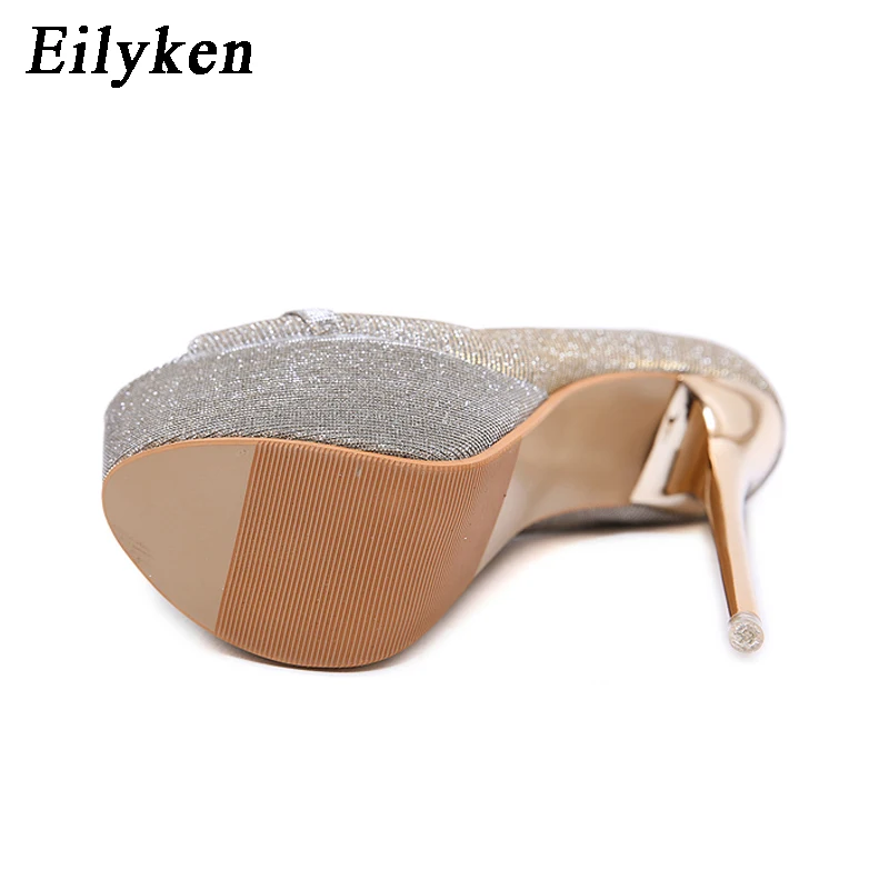 Eilyken/женские туфли-лодочки на высоком каблуке; женские пикантные туфли-лодочки с открытым носком и украшением в виде кристаллов; туфли на платформе; цвет золотой, синий, черный; свадебные вечерние туфли