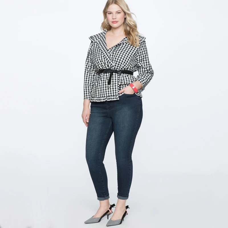 Блузка из искусственной кожи с поясом большие размеры женские блузки в клетку 5XL