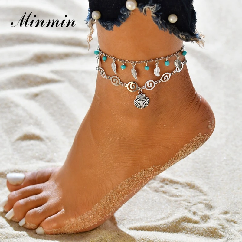 Женские многослойные браслеты Minmin Boho пляжные с подвеской в виде листа черепахи