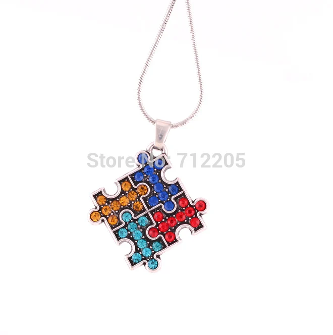 Античное серебро надпись многоцветный кристалл осведомленность об аутизме кулон головоломка со змеиной