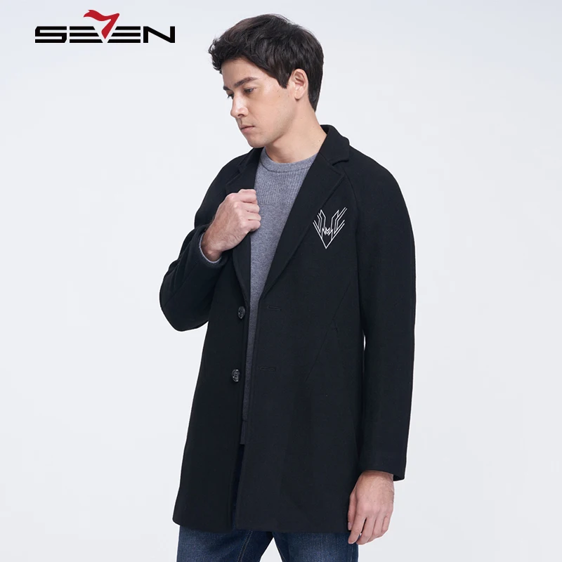 Мужское длинное шерстяное пальто Seven7 повседневное деловое с геометрическим
