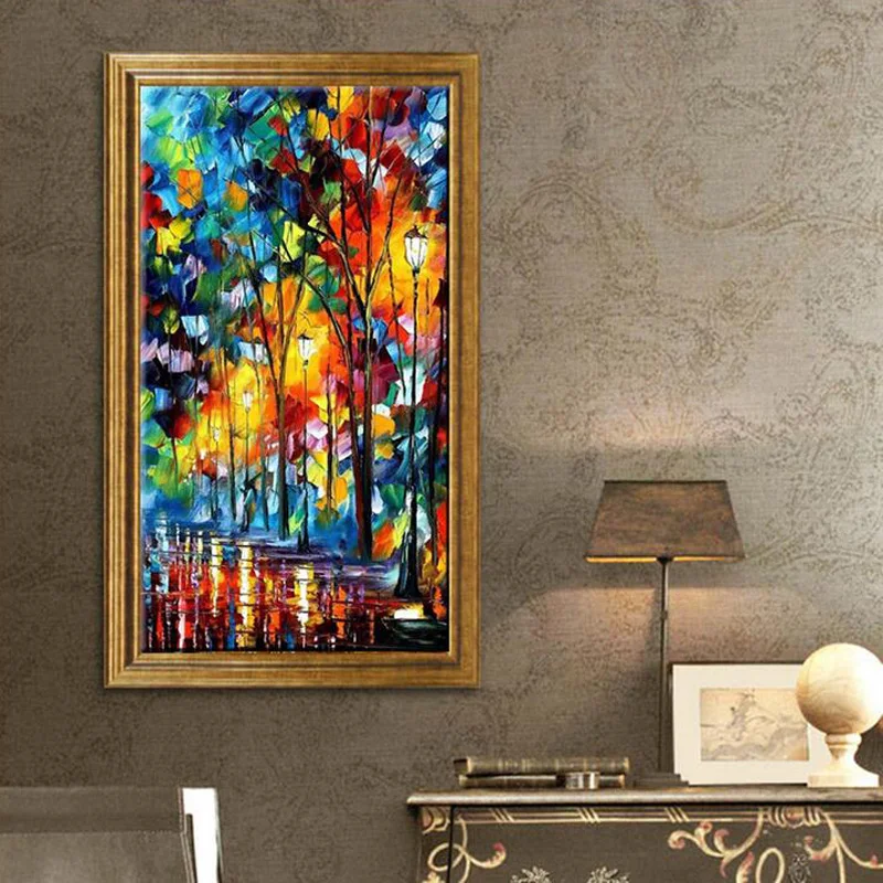 Дешевая современная абстрактная картина маслом дождь дерево дорога палитра