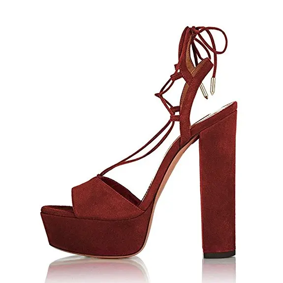 EF08125 Wine Red Оригинальное предназначение; Новинка; Модные женские босоножки; красивые босоножки на квадратном каблуке с открытым носком; стильная обувь; 5 цветов; женская обувь; большие размеры США 4-15 - Цвет: EF08125 Wine Red
