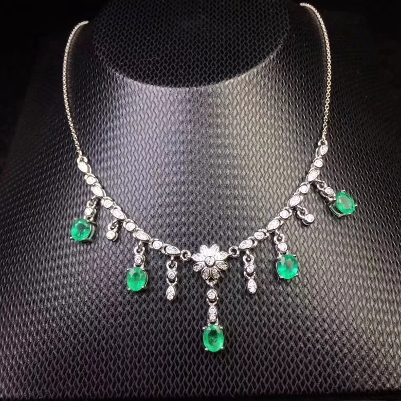 Ожерелье с натуральным зеленым изумрудом ожерелье подвеской из натурального