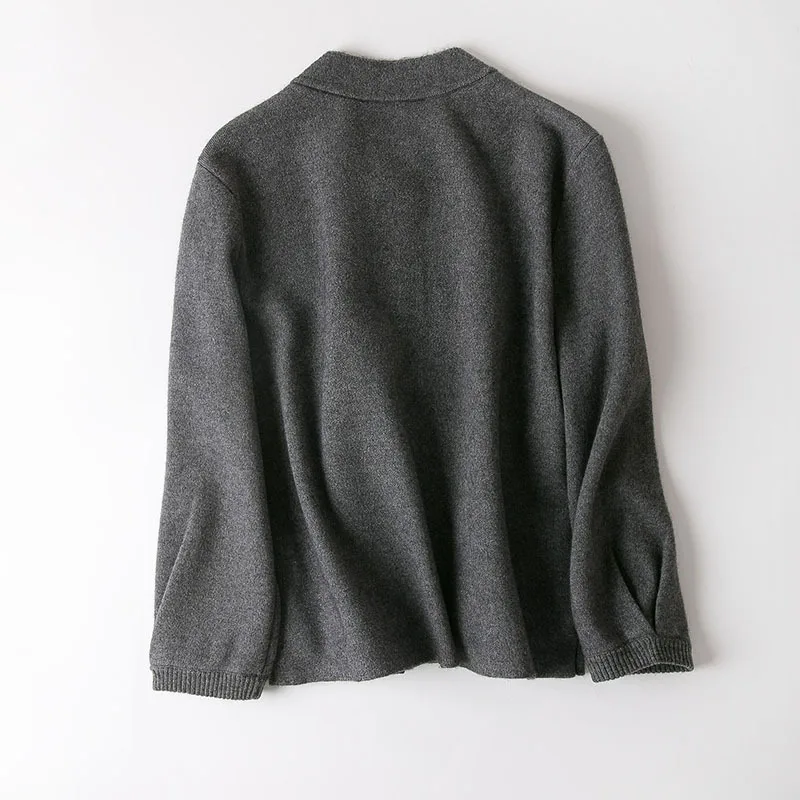 2018 autumn and winter new women's high-end boutique wool blend seven-point sleeve knit cardigan coat |