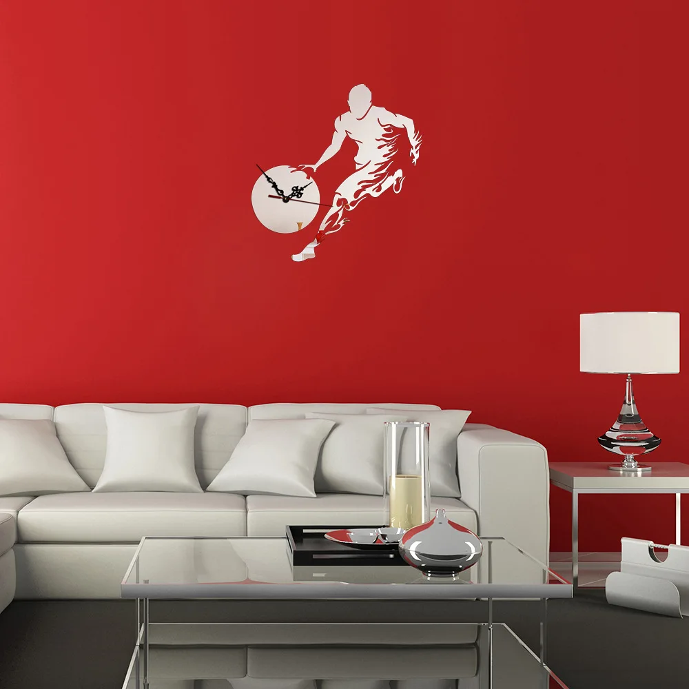 Новая мода Дизайн Кварцевые часы Баскетбол движение шаблон Настенная Наклейка с