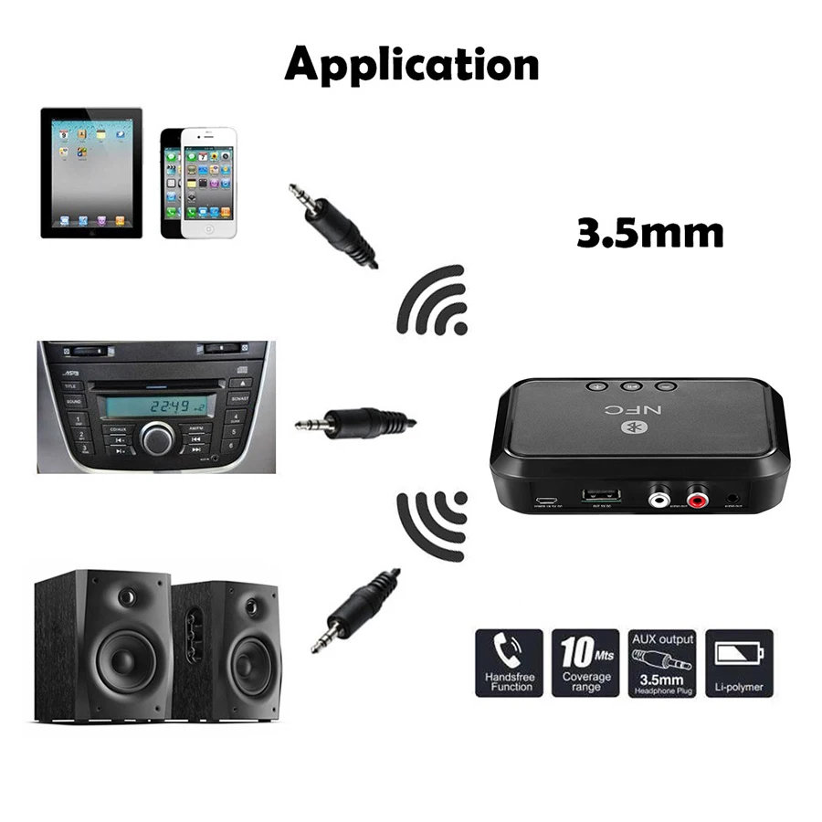 NFC Bluetooth стерео аудио приемник Портативный беспроводной Bluetooth адаптер с 3,5 мм/RCA выход для телефона автомобильный динамик усилитель