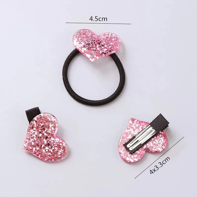 

AKWZMLY Fashion 3Pcs Hair Clip Heart Star Flashing Crystal Hair Accessories Barrettes Children Hair Band Sweet Love Girls Ropes