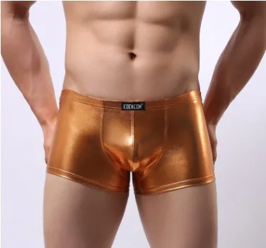 Brand COCKCON Mens Faux Leather Underwear Hot Sexy Penis Pouch Boxers Shorts Underpants Gold Silver Plus Size boxers Мужская одежда