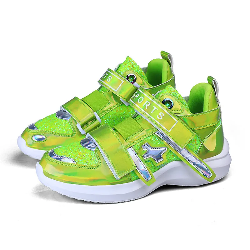 Светло-зеленый Laser Symphony PV mirror sports shoes women's vulcanized shoes rubber and plastic outsole non-slip wear-resistant large size - Цвет: Светло-зеленый