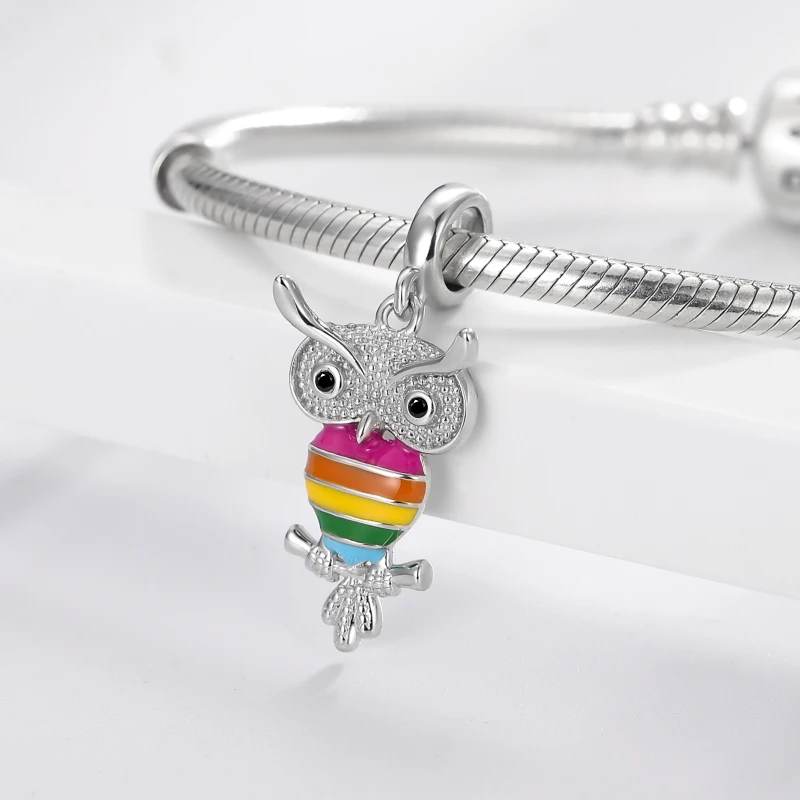 925 Настоящее серебро отдыха Сова висит шарм браслет шарма состоящий из сережек и