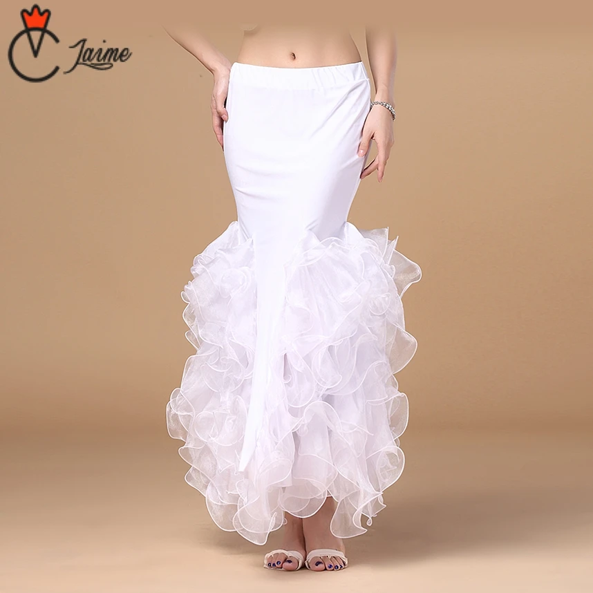 

Belly Dance Skirt Performance Long Fish Tail Skirts Professional Wrapped Chiffon Women white yellow red rose red blue