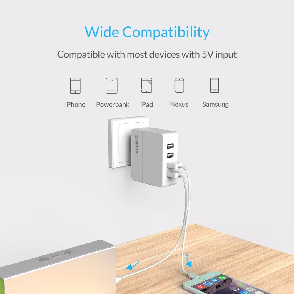 Настольное USB зарядное устройство, ORICO 4 порта 6,8 AUSB настенное зарядное устройство 34 Вт для iPhone 7 Мобильный телефон умное зарядное устройство