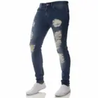 Мужские рваные восстановленные узкие джинсы стрейч