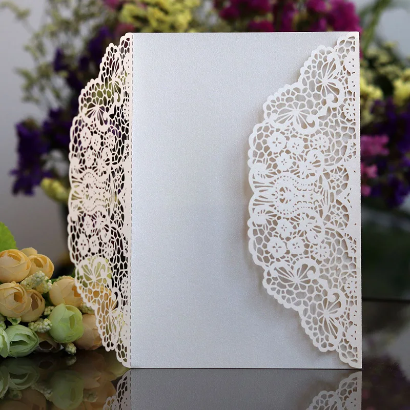 100pcs Rose Laser Cut Wedding Invitations Card Cute Elegant Lace Business Greeting Cards Birthday Wedding Party Favor Decoration