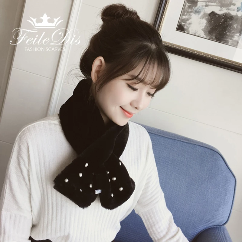 

[FEILEDIS]2017 Thick winter long paragraph solid color pearl rabbit fur scarf lady fashion soft luxury brand collar FD154