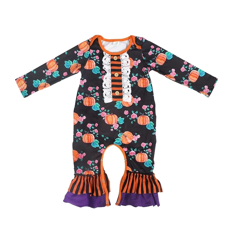 Для маленьких девочек Ромпер на Хэллоуин с цветочным рисунком тыквы комбинезон