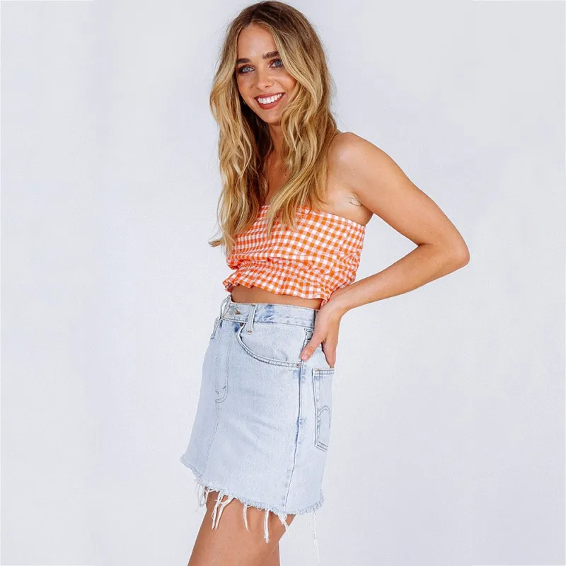 Сексуальная Женская одежда черный красный оранжевый клетчатый Летний Пляжный