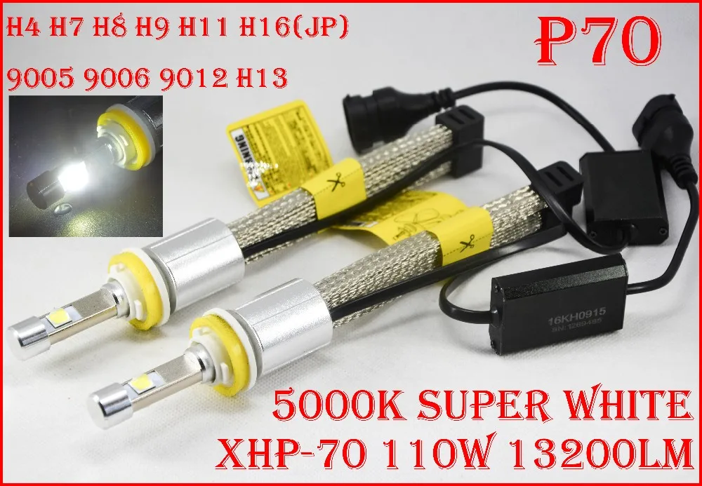 1 комплект 110W 13200LM P70 авто светодиодный фары комплект H4 H7 H8 H9 H11 9012 HIR2 9005 9006 HB3 55 Вт 6600LM супер яркий XHP-70 4 светодиодный чипы