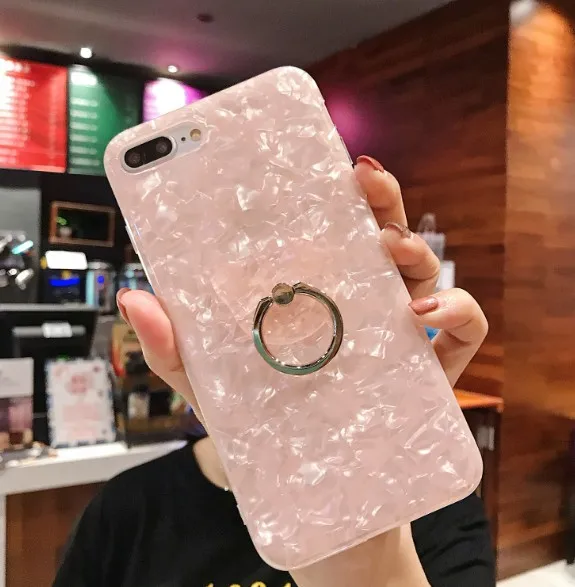Роскошные в виде ракушки мрамор цепи чехол для huawei P30 pro P20 P20lite P10 mate20 pro honor 20 20i 10 9 lite nova 5 pro 4 3 3i - Цвет: With bracket 8