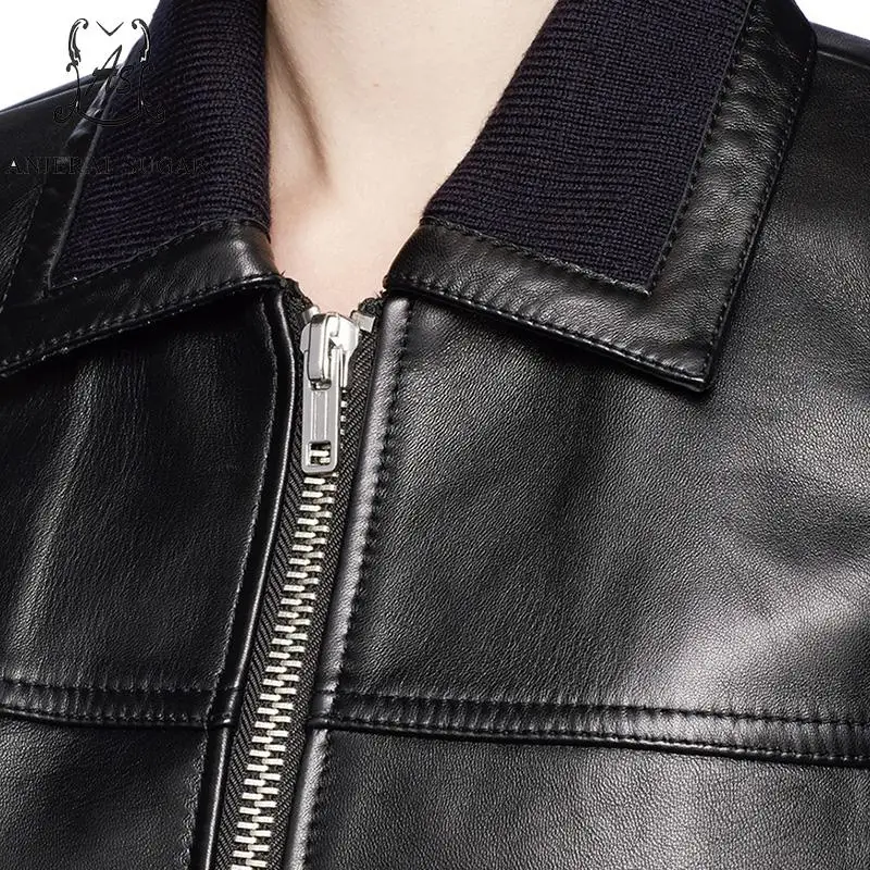 Женская повседневная короткая мотоциклетная куртка из натуральной овечьей кожи