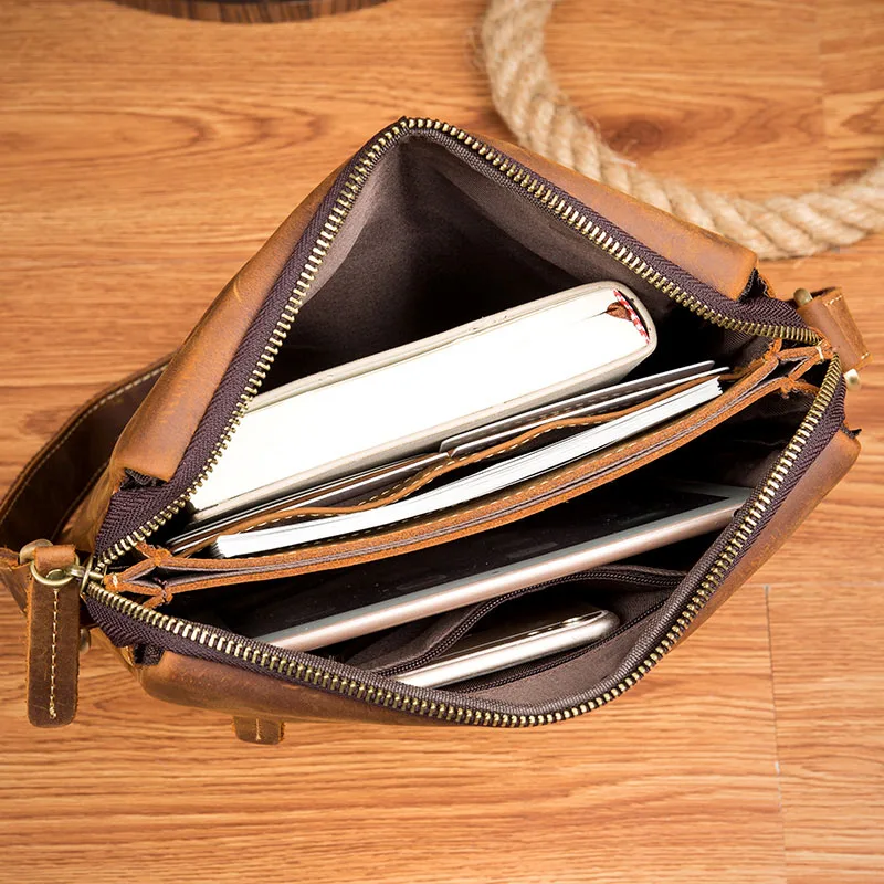 EUMOAN Vintage handmade crazy horse leather shoulder bag casual leather men's first layer of leather Messenger bag