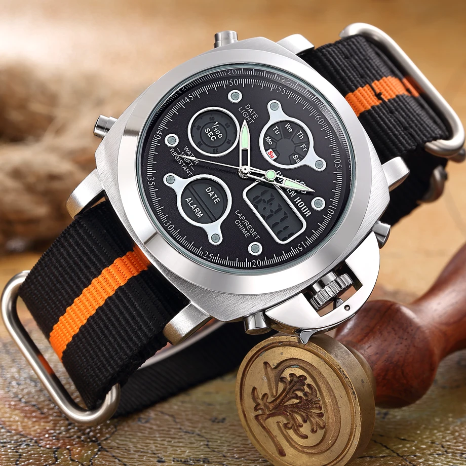 Часы наручные мужские с двумя циферблатами модные спортивные крутые для улицы