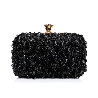YM1540black SEKUSA женские клатчи с вышивкой из бисера в винтажном стиле с металлической пластиковой цепочкой вечерние сумки через плечо вечерние сумочки - Цвет: YM1540black