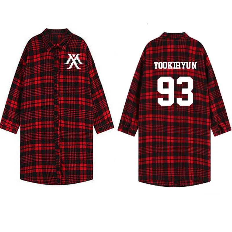 Kpop monsta x harajuku длинное платье в клетку на весну и осень рубашка куртка k pop monstax
