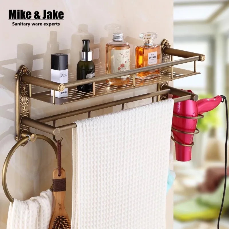 Античная латунная полка для ванной комнаты с полкой волос держатель полотенец
