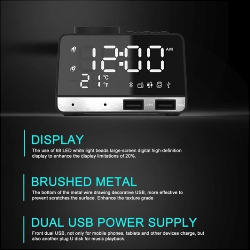 K11 Bluetooth 4,2 радио будильник динамик с 2 usb-портами светодиодный цифровой будильник домашний декор Повтор Настольные часы