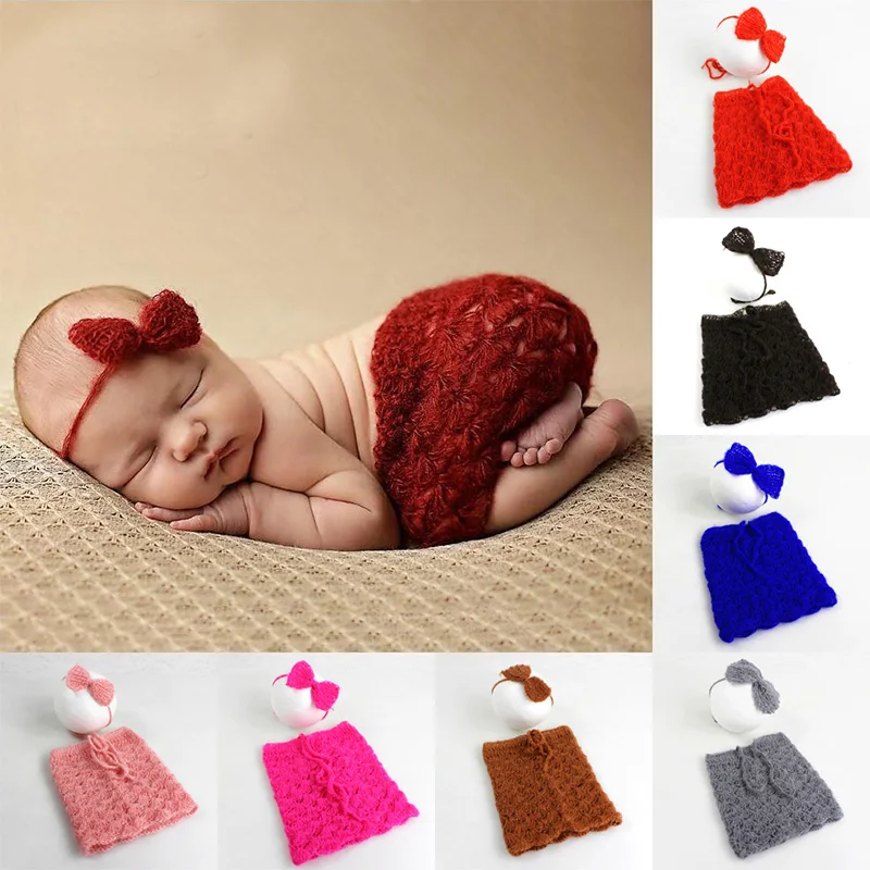 Baby fotografie props newborn mohair knitted outfits bow headband new born photography prop infant photo suits toddler shooting | Детская