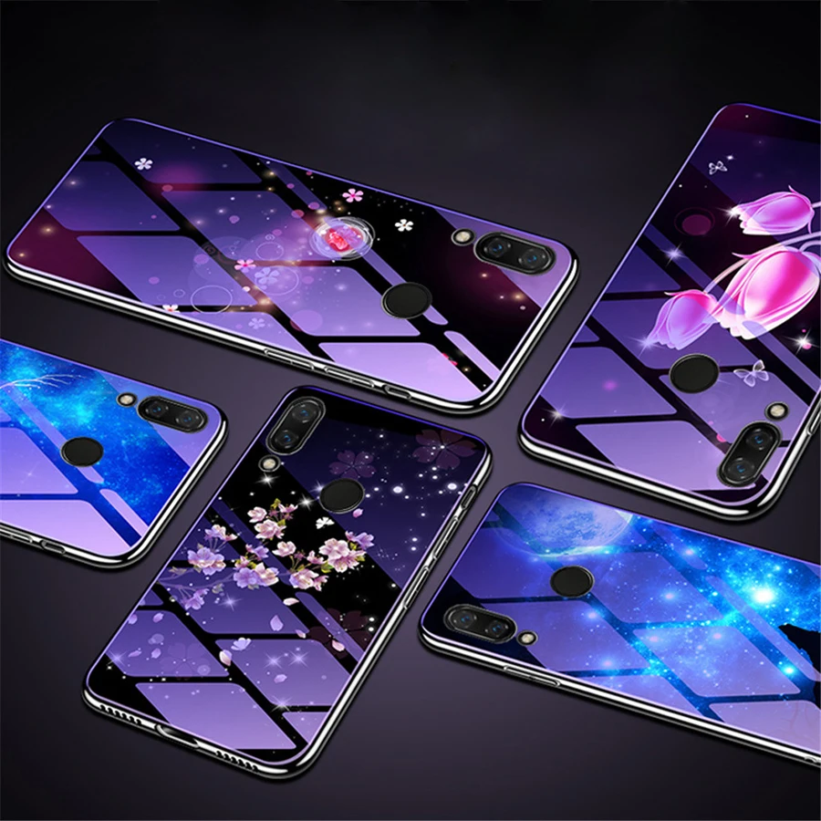 Чехол для xiaomi Redmi Note 7 чехол 6 3 дюйма Роскошный из закаленного стекла с цветком Note7