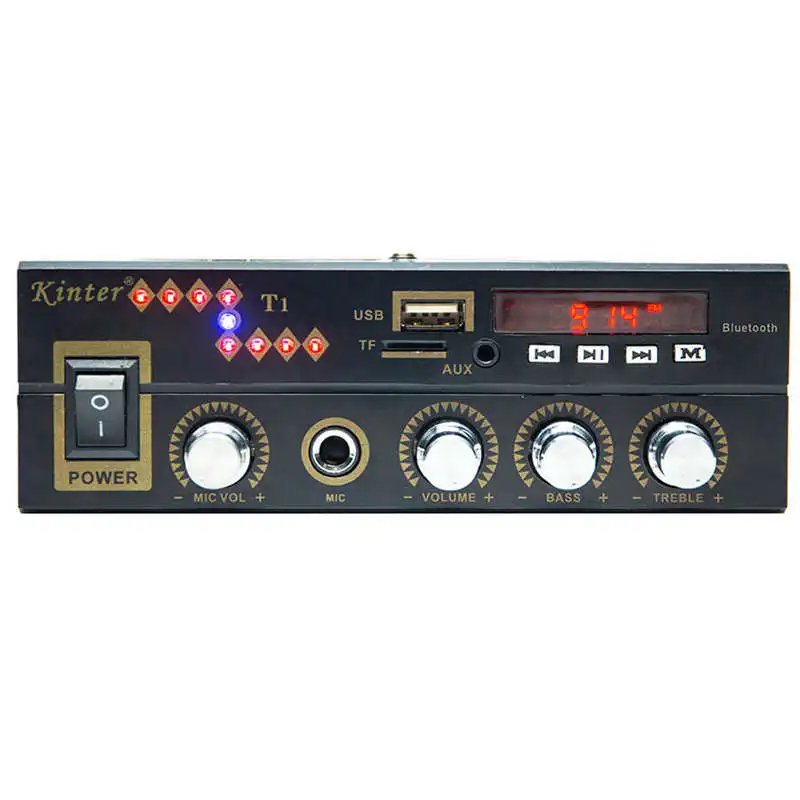 Для Bluetooth T1 2.0CH усилитель мощности аудио с микрофоном/USB/TF/FM/AUX Play стерео Звуковое