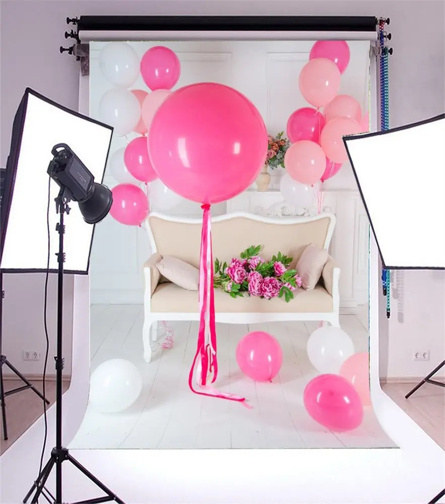 Photography Backdrop Birthday Decorations Room Interior Pink Balloons Sofa Photo Background | Электроника