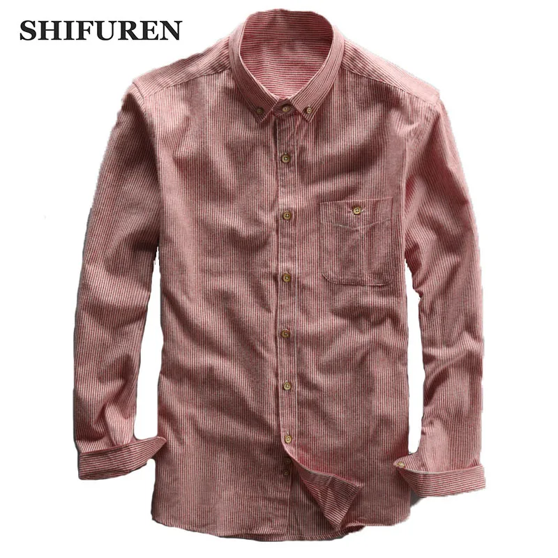 Мужская хлопковая рубашка с длинным рукавом SHIFUREN повседневная классическая в