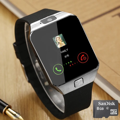 Умные часы DZ09 с картой памяти 8G Sim Smartwatch телефон поддержка вызова сообщения камера bluetooth-часы с шагомером для IOS Android - Цвет: silver 8G