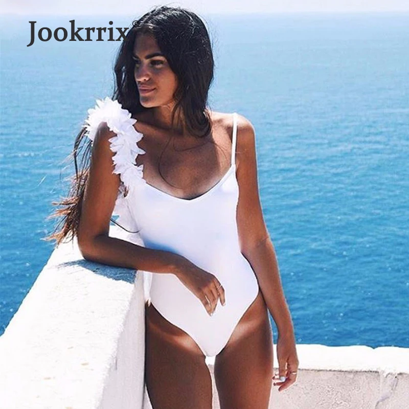 Jookrrix перо купальники Для женщин Одна деталь Монокини Sexy High-Cut Bikini черный Cheeky Biquinis