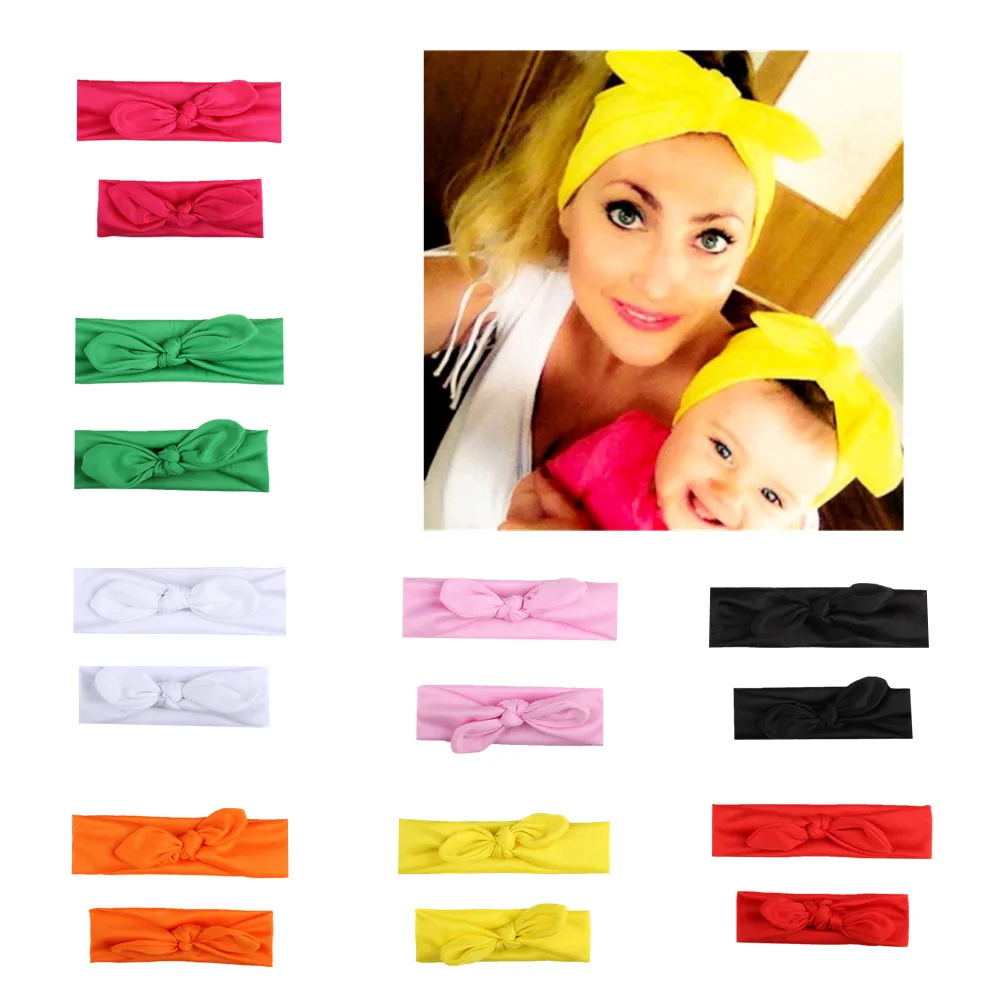 

2 pcs/pair DIY Mom Girl fashion Rabbit Ears Headband Elastic Bows Style Hairband Turban Knot Headwrap Hair Band hair Accessories