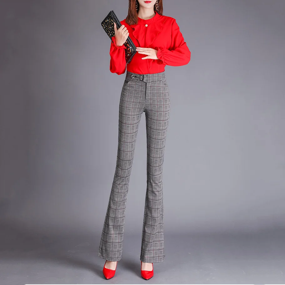 Брюки клеш Женские с высокой талией для офиса винтажные 2019 | Женская одежда