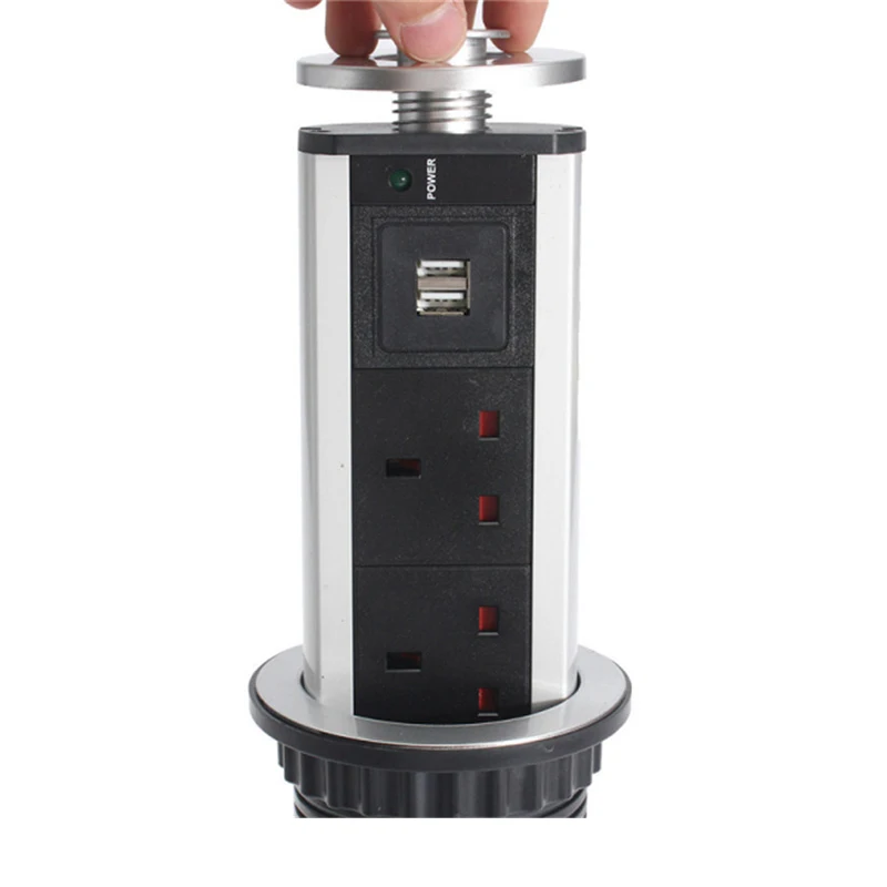 CLAITE 4 розетки 2 USB 250 В 13A 2500 Вт электрическая розетка Выдвижная настольная розетка индикатор полка кухня ЕС/США/Великобритания